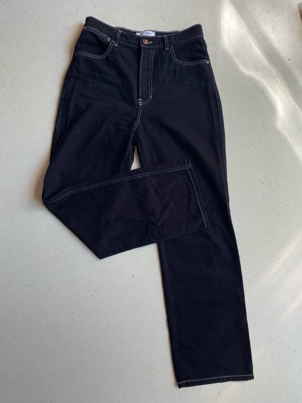 Reformation Cowboy Black Bootcut Jeans with Contrast Stitching